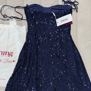 Beginning Boutique Navy Sequin Dress with Tote
